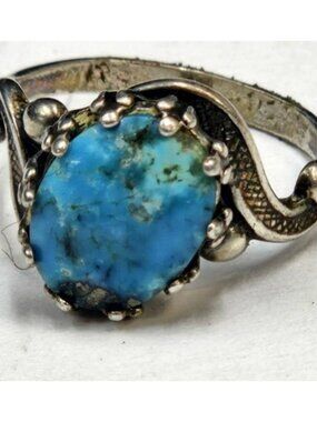 Sterling Silver and Turquoise Ring | Size 4 | Artisan Signed
